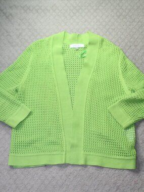 Kasper Size XL Lime Green Open Knit Cardigan